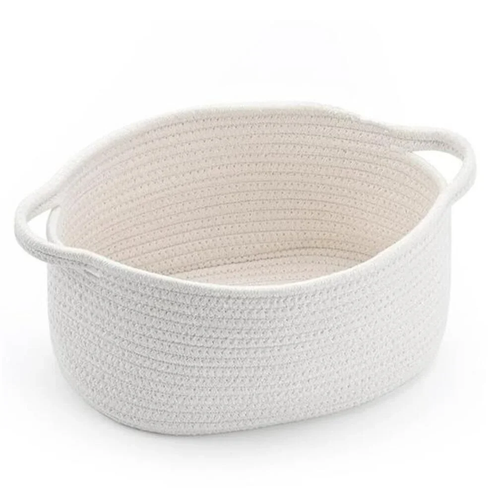 Woven Cotton Storage Basket with Handles Baby Gift Bin Nursery Organizer